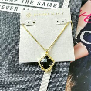New Gold Kendra Scott Kacey Black Opaque Glass Long Necklace